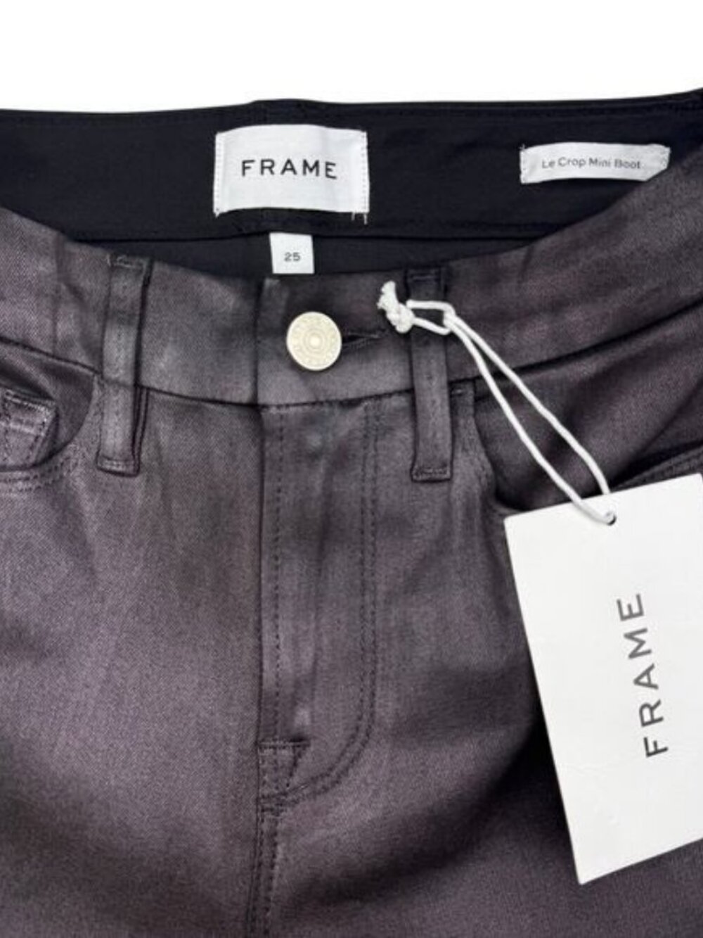 Frame Le Crop Mini Boot Fit Mid Rise Flared Coated Jeans in Mahogany - Picture 5 of 9